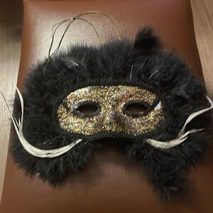 Black Mardi Gras Masquerade mask with feathers